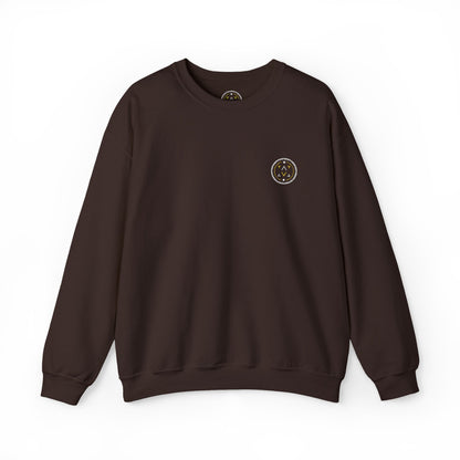 Front product mockup of the Lucid Reality Minimalist Embroidered Logo Crewneck – White & Gold