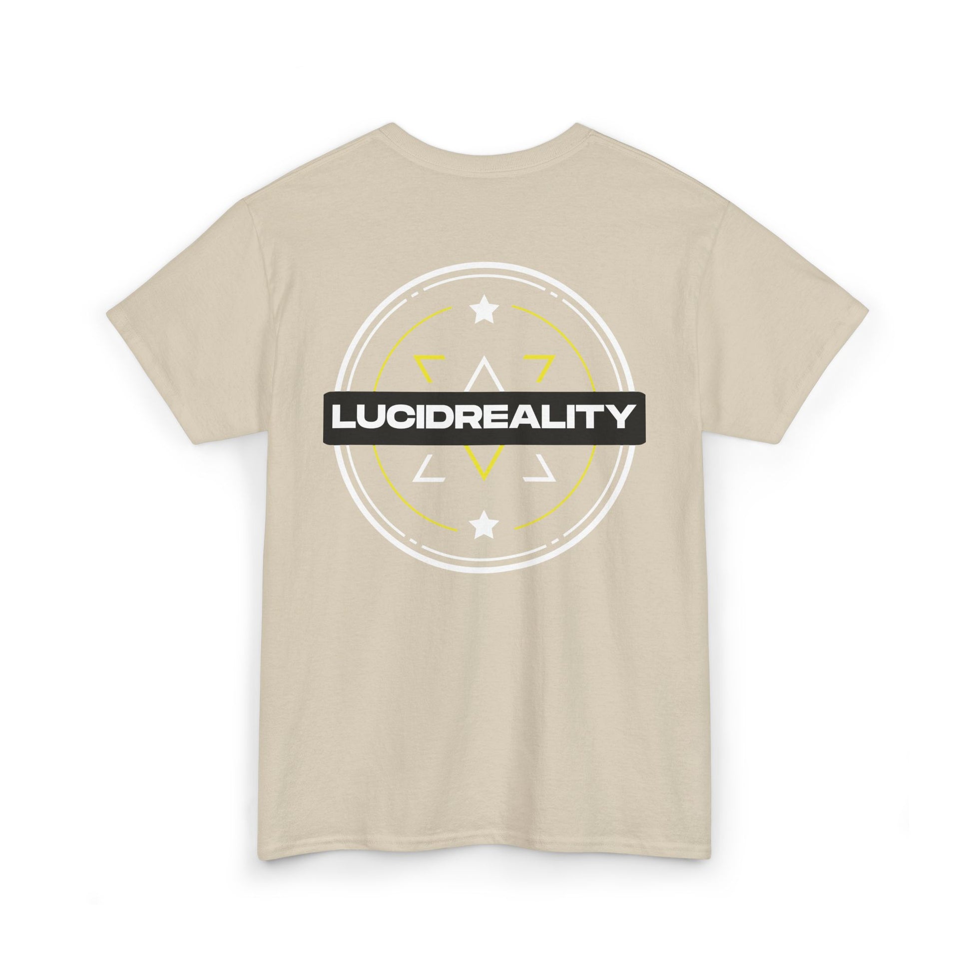 Sand Lucid Reality logo tee, back emblem, flat