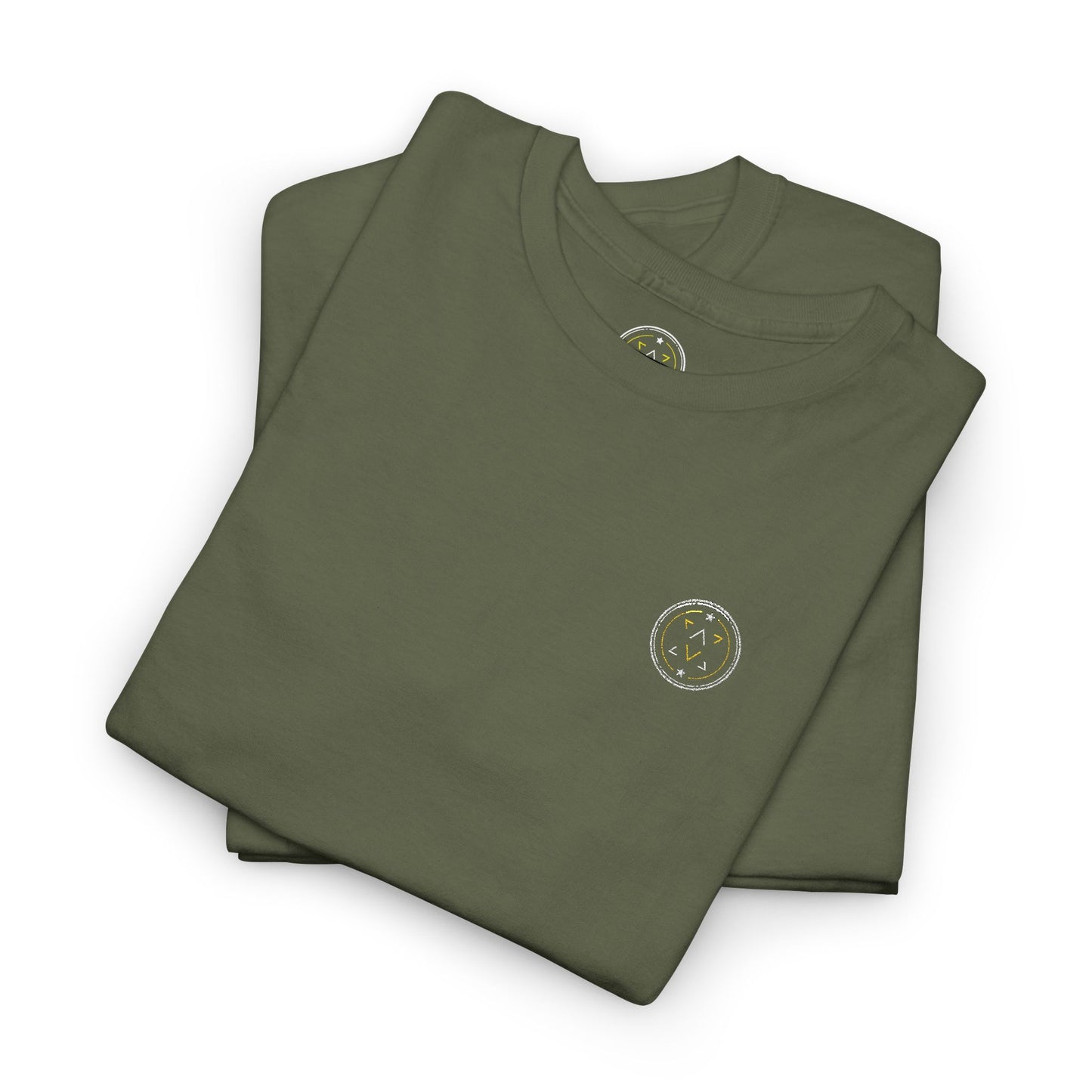 Lifestyle photo of the Lucid Reality Minimalist Embroidered Logo Tee – White & Gold