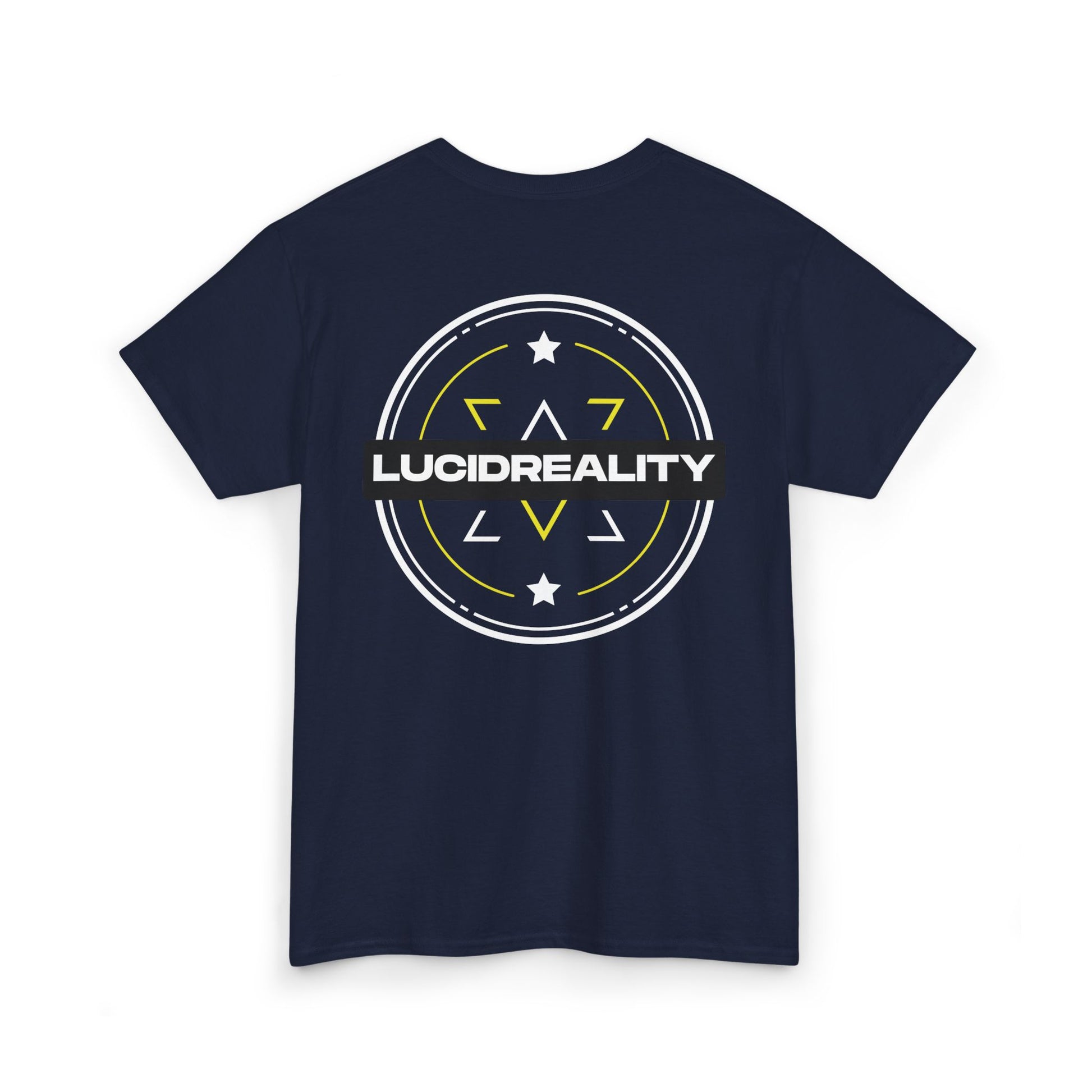 Navy Lucid Reality logo tee, back emblem, flat
