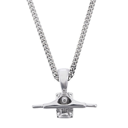 Sterling silver skateboard truck pendant on a Cuban chain, curated by Lucid Reality