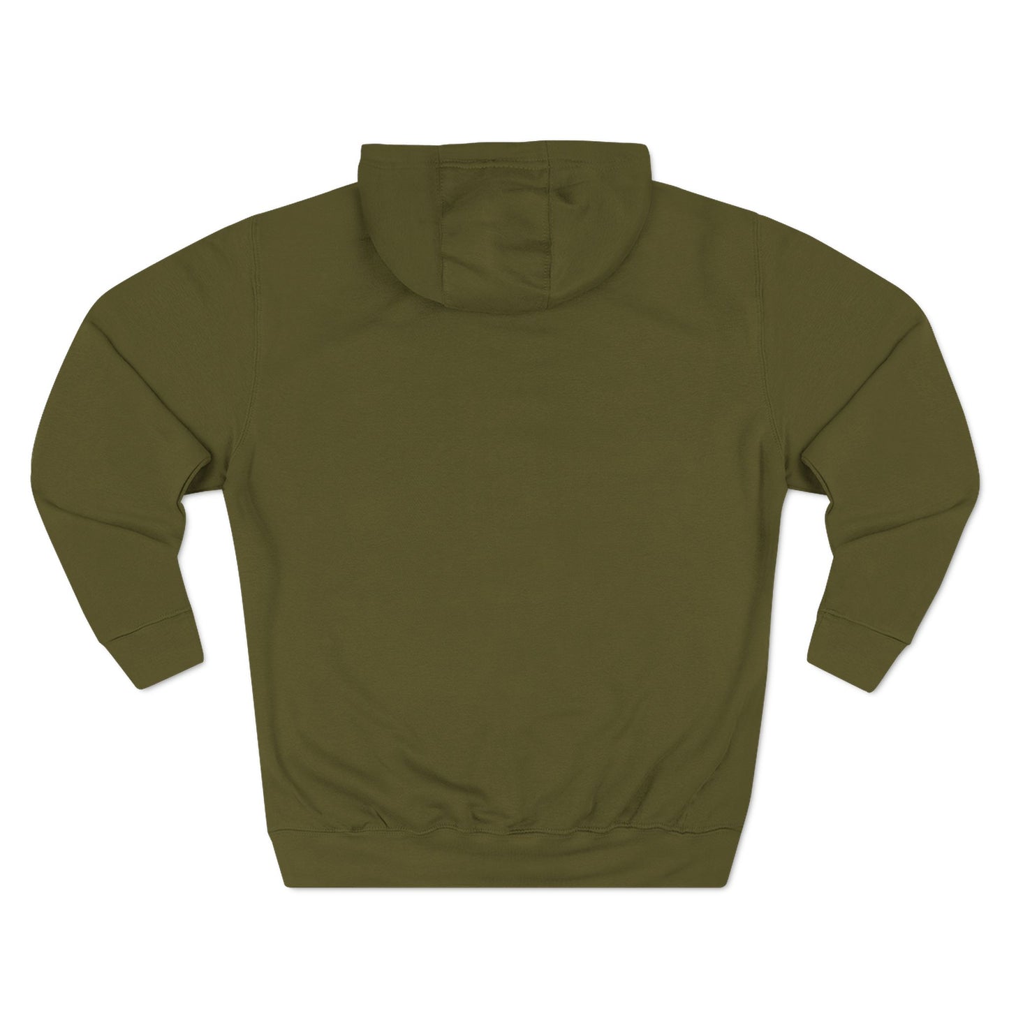 Army green custom Lucid Reality hoodie, front emblem with personalization zone, flat