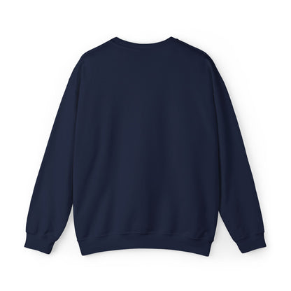 Navy custom Lucid Reality crewneck, blank back view, flat