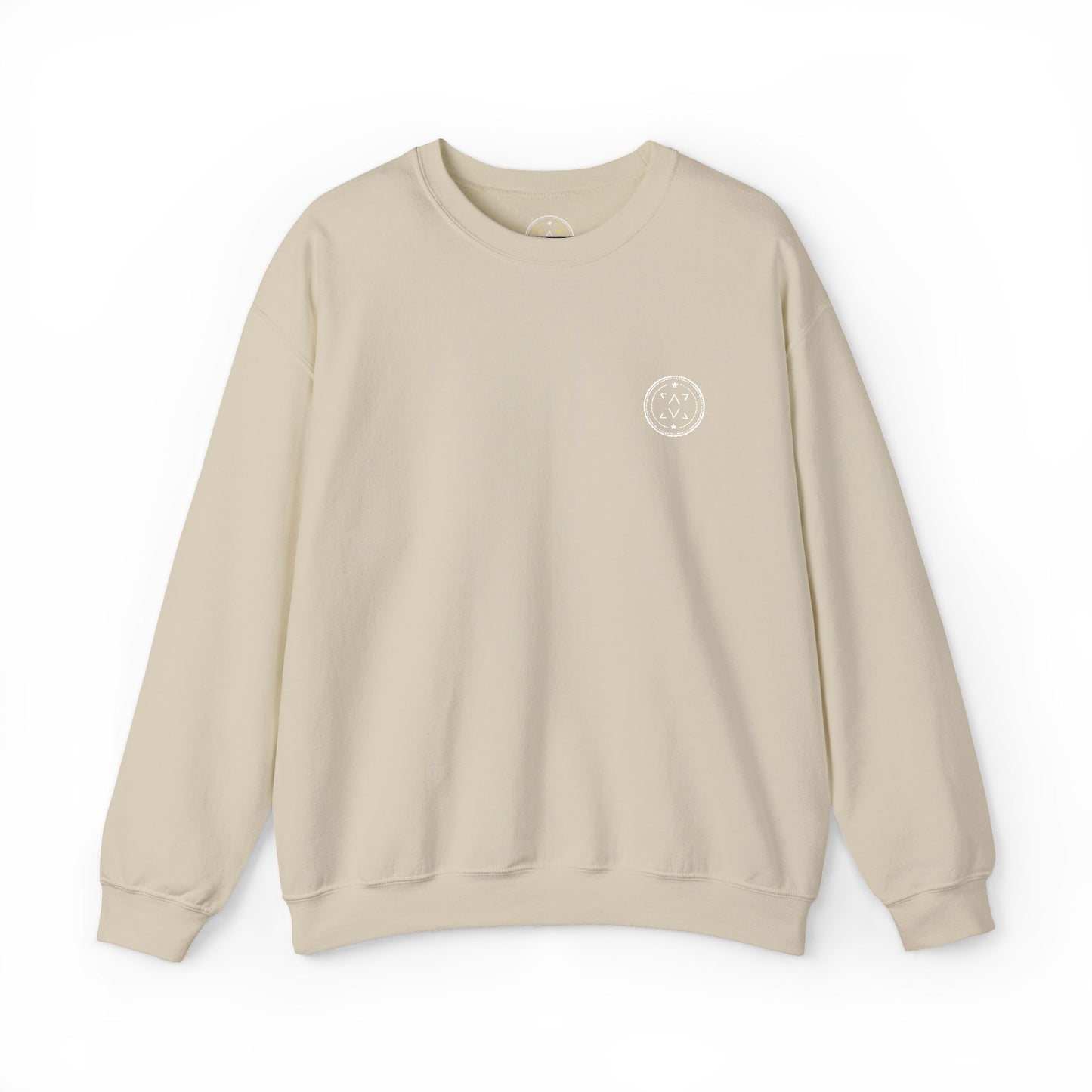 Front product mockup of the Lucid Reality Minimalist Embroidered Logo Crewneck