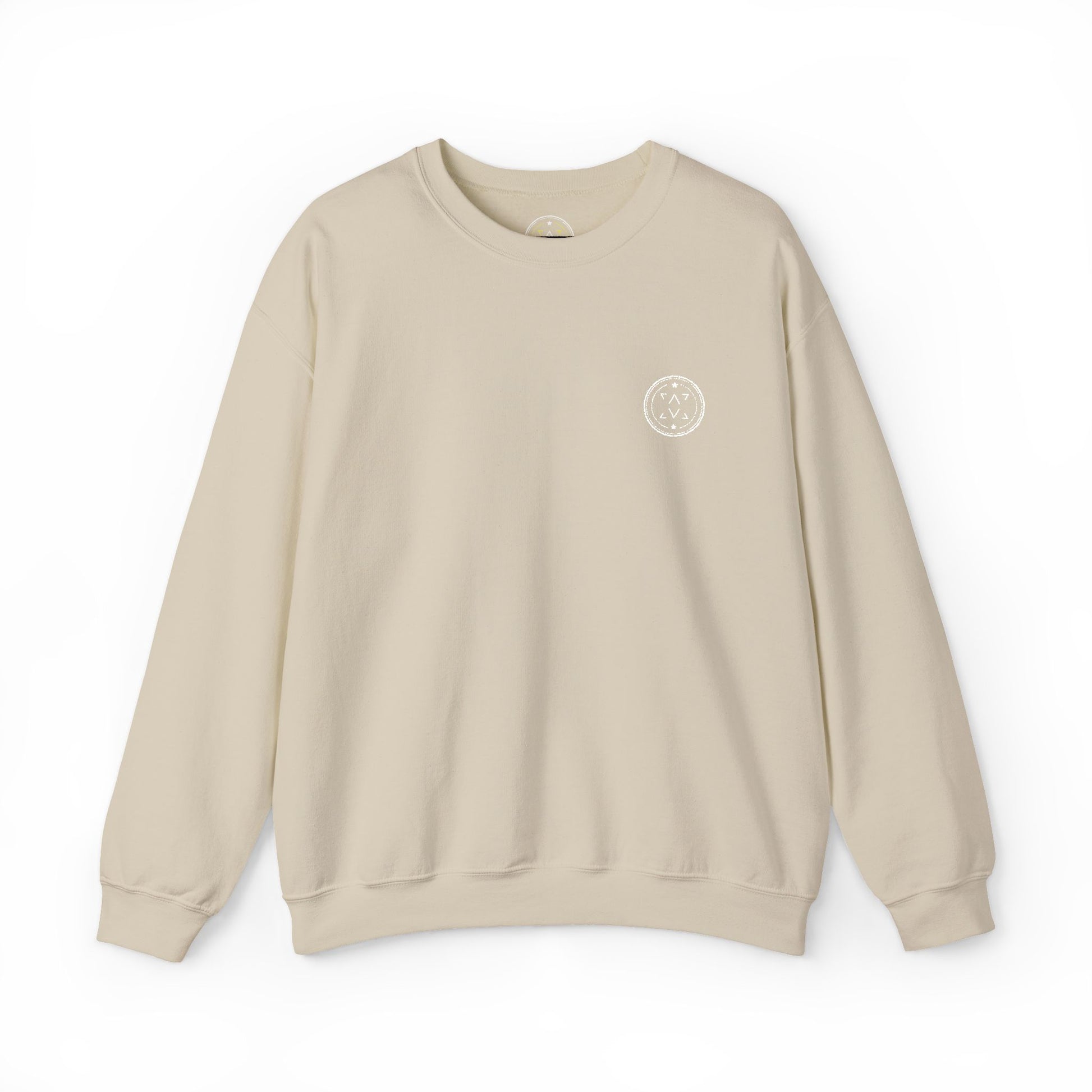 Front product mockup of the Lucid Reality Minimalist Embroidered Logo Crewneck