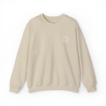 Front product mockup of the Lucid Reality Minimalist Embroidered Logo Crewneck