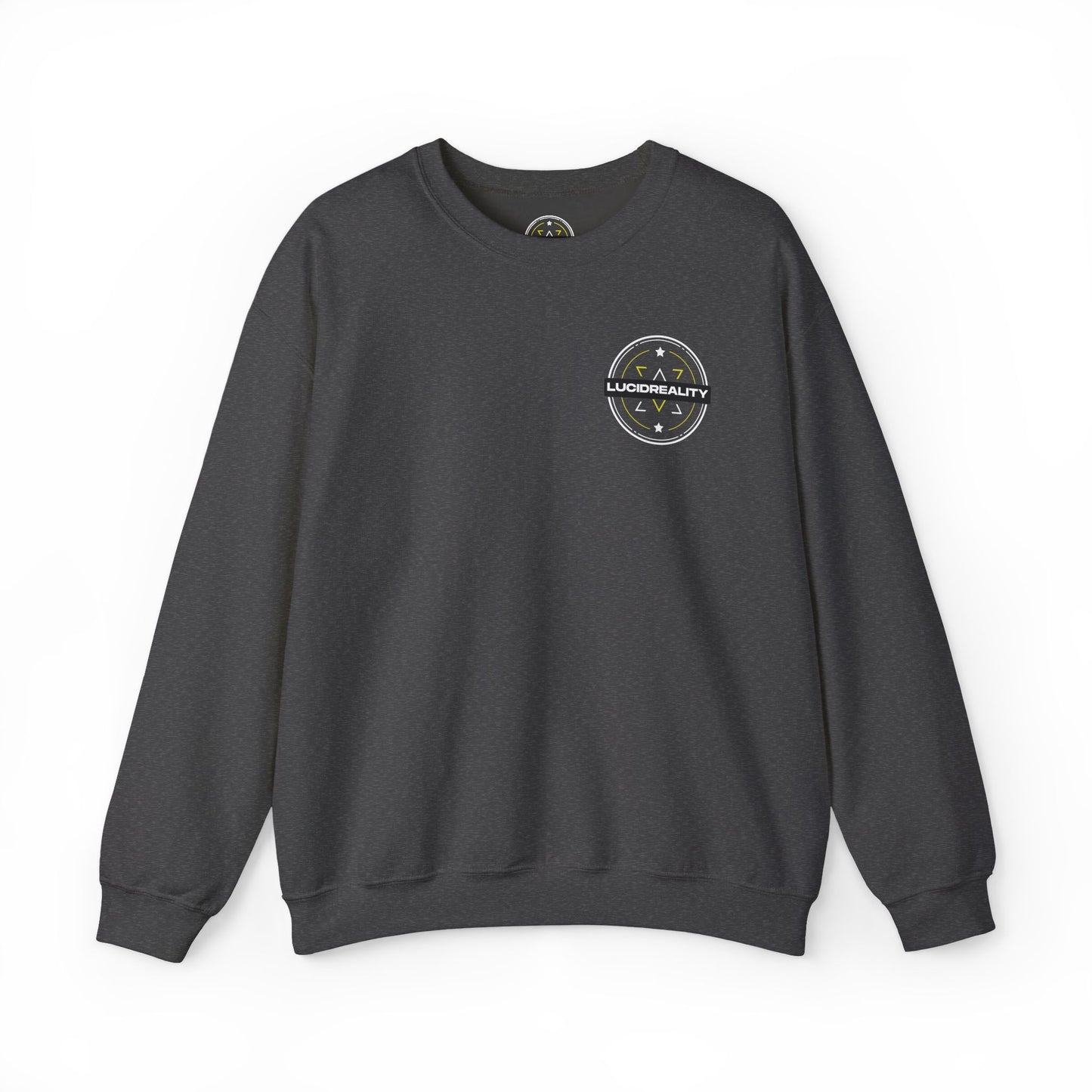 Dark Heather Logo Crewneck, plain back, flat lay