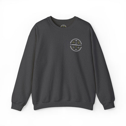 Dark Heather Logo Crewneck, plain back, flat lay