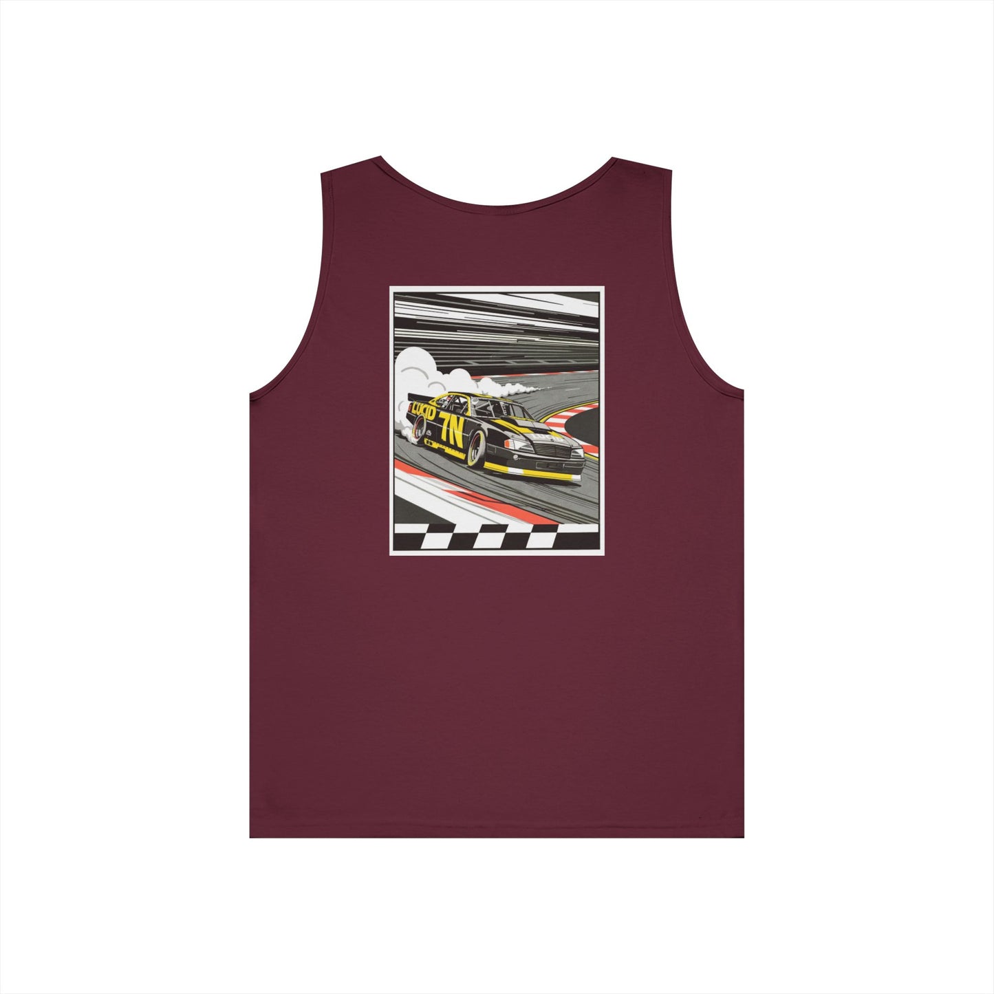 Maroon Pro Stock Racing Tank, back view, flat lay