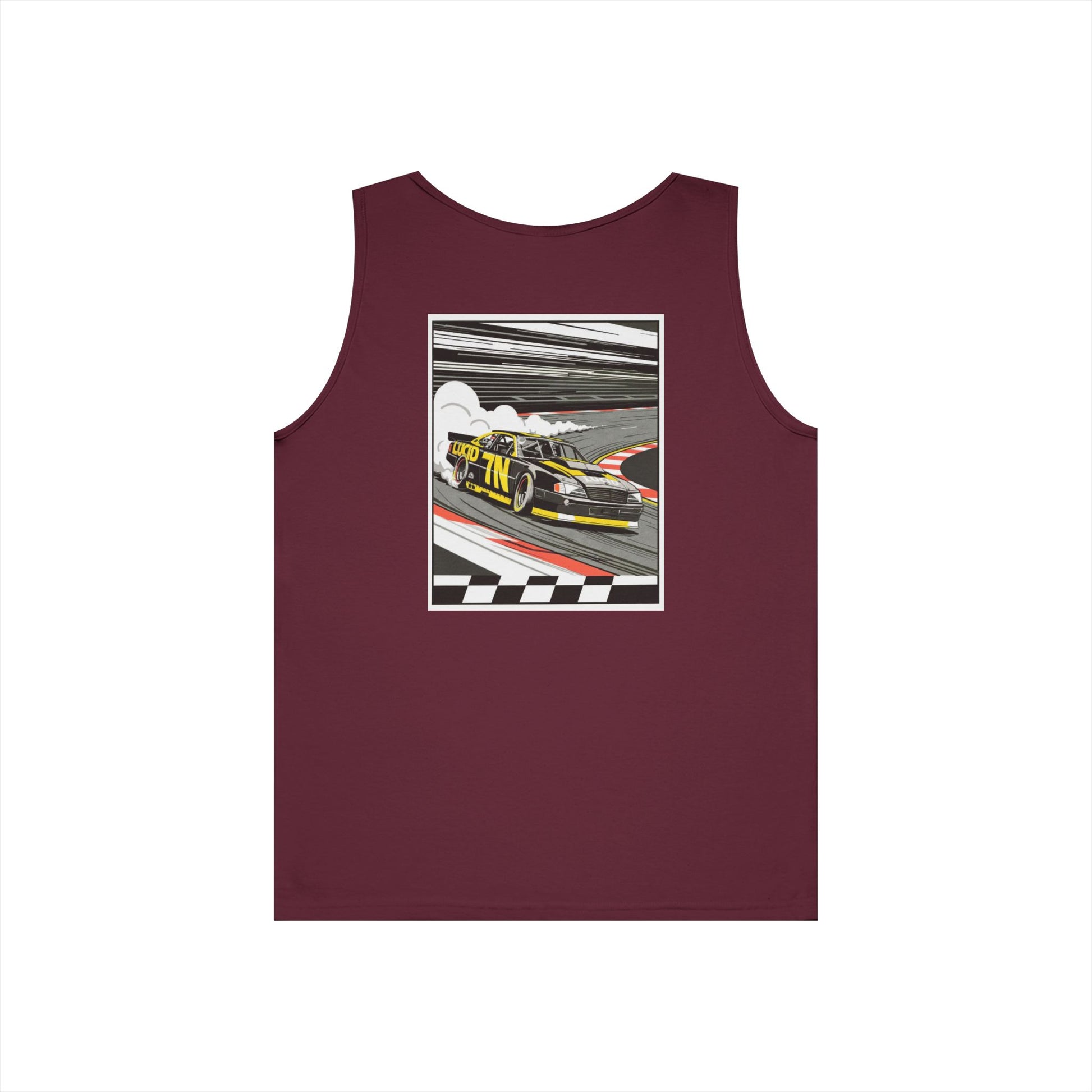 Maroon Pro Stock Racing Tank, back view, flat lay