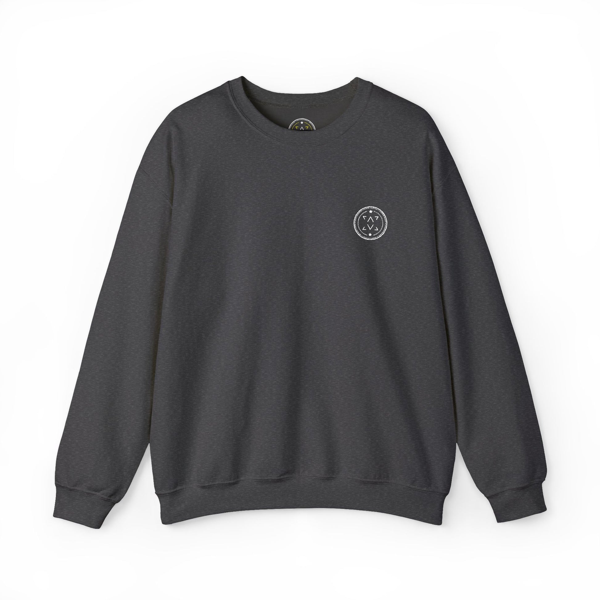 Front product mockup of the Lucid Reality Minimalist Embroidered Logo Crewneck