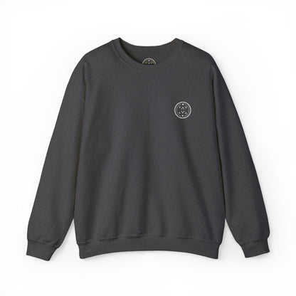 Front product mockup of the Lucid Reality Minimalist Embroidered Logo Crewneck