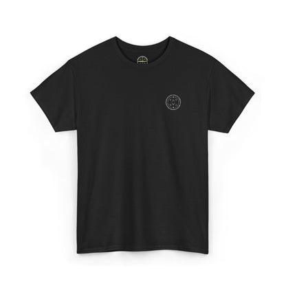 Front product mockup of the Lucid Reality Minimalist Embroidered Logo Tee
