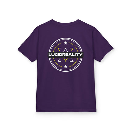 Purple Emblem Kids Tee, back emblem, flat lay
