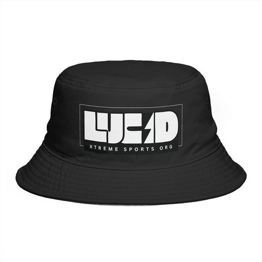 Black Lucid Reality bucket hat, block LUCID logo front, flat