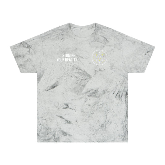 Smoke Color Blast tee, marbled grey, front emblem with personalization zone, flat