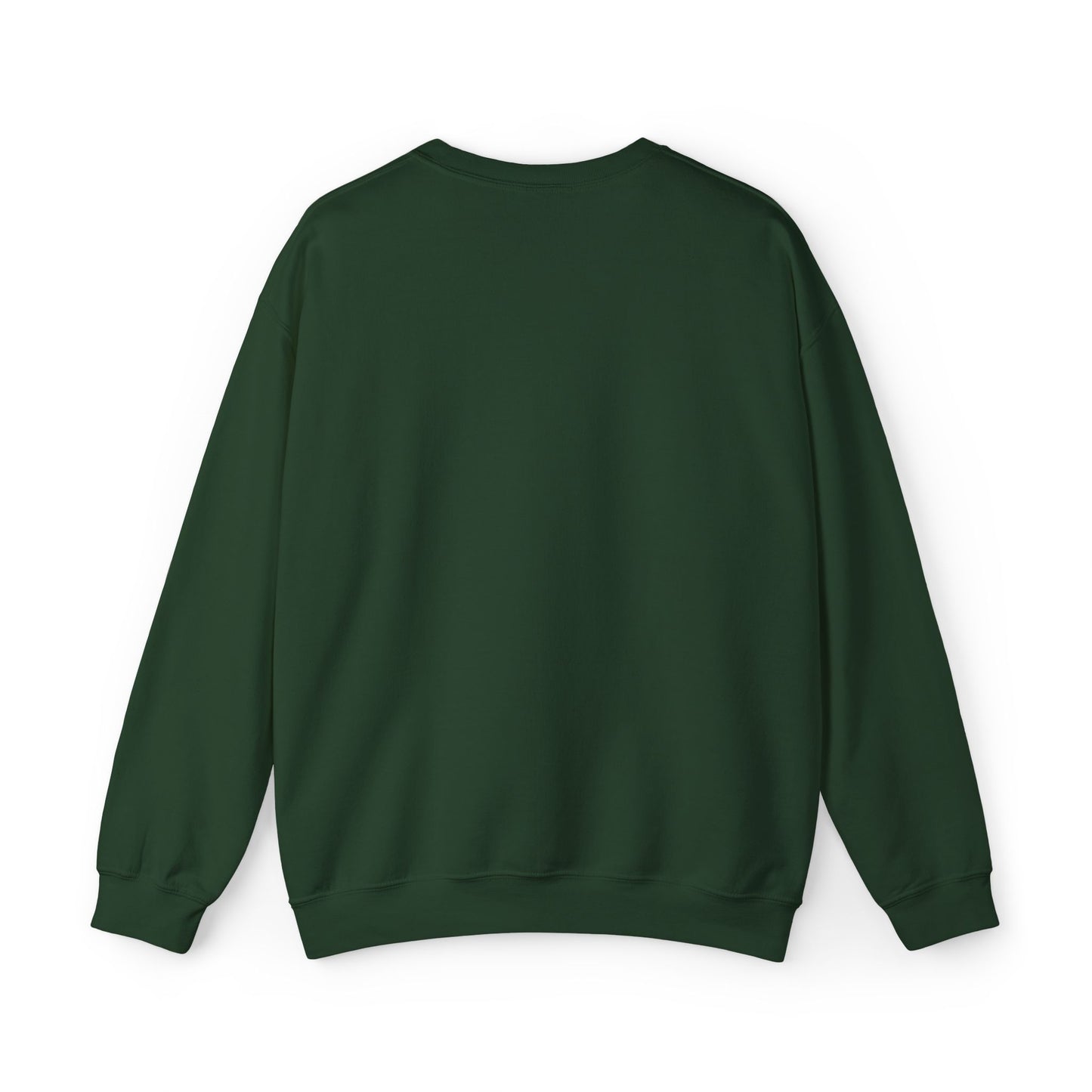 Forest green custom Lucid Reality crewneck, blank back view, flat