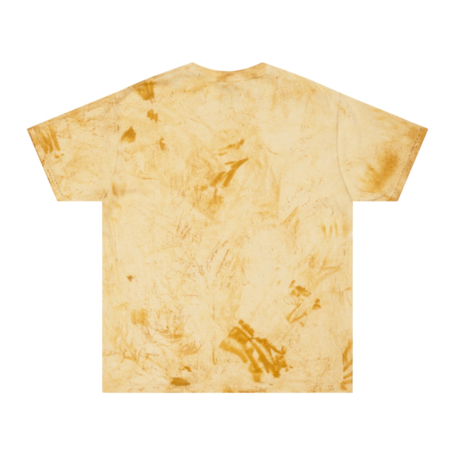 Citrine Color Blast tee, marbled yellow, blank back view, flat