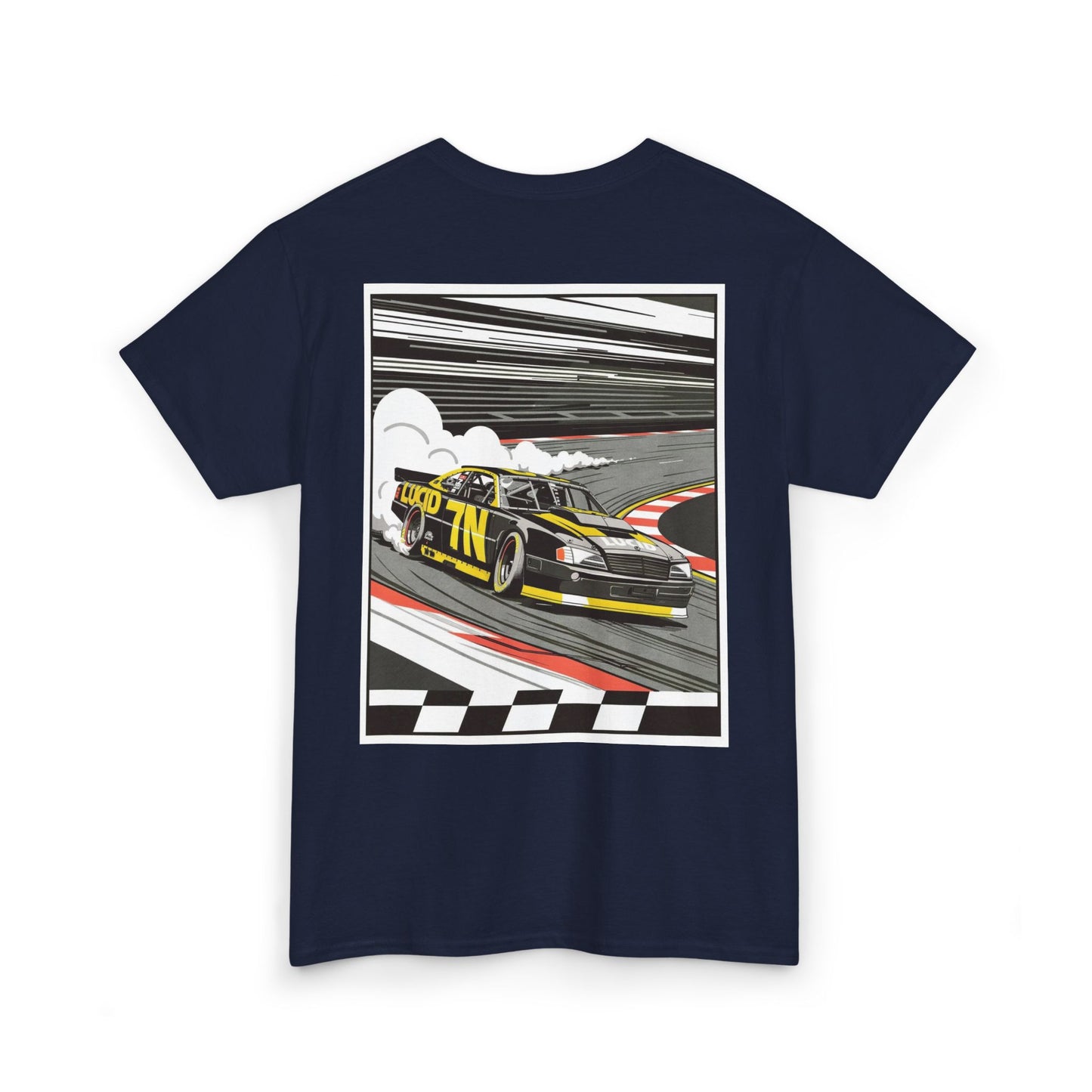 Black Pro Stock Racing Tee, back Pro Stock car graphic, flat lay