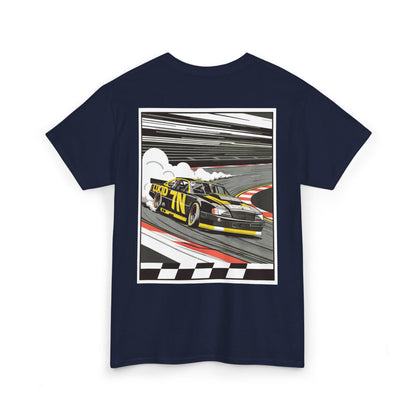 Black Pro Stock Racing Tee, back Pro Stock car graphic, flat lay