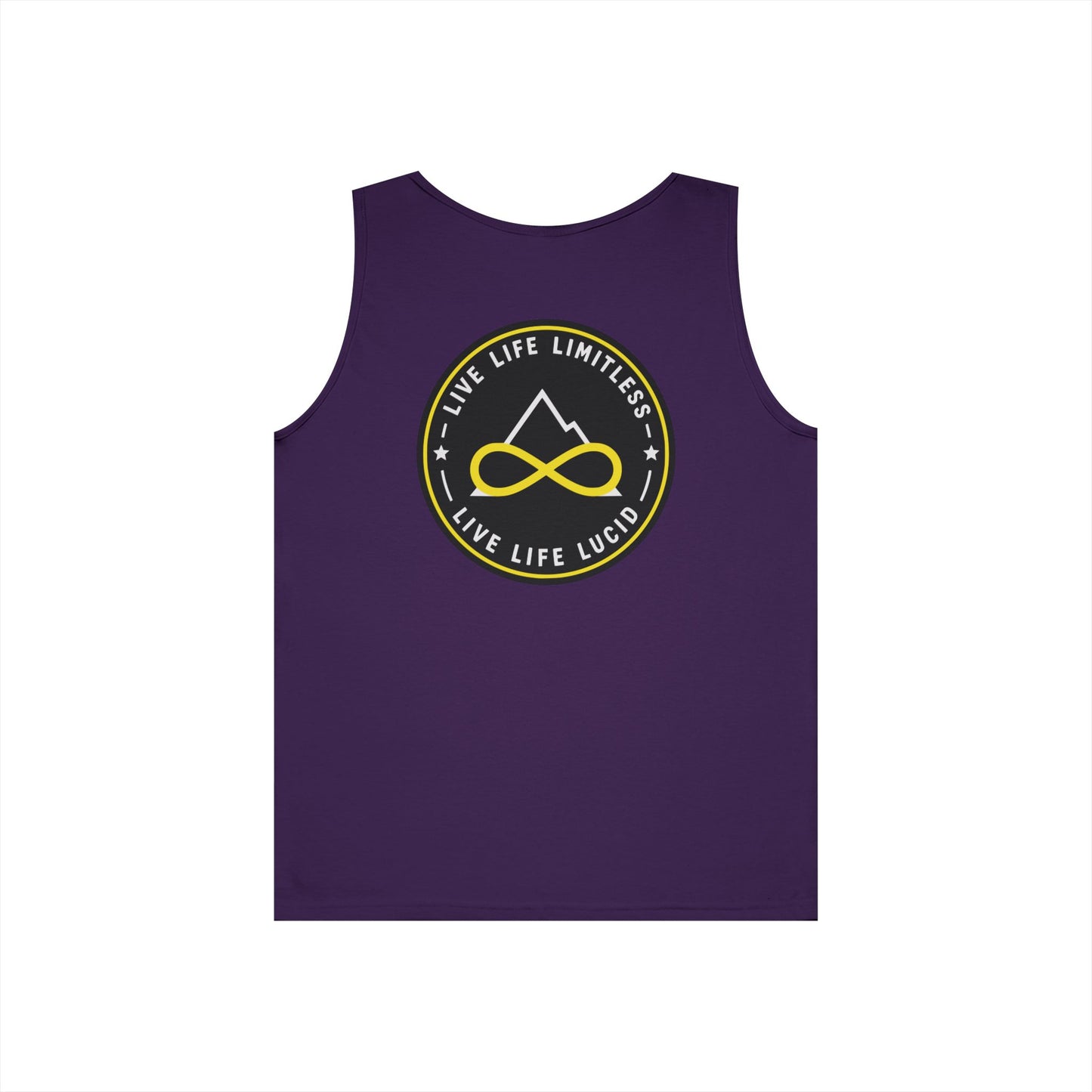 Graphite Heather Live Life Limitless Badge Tank, back view, flat lay