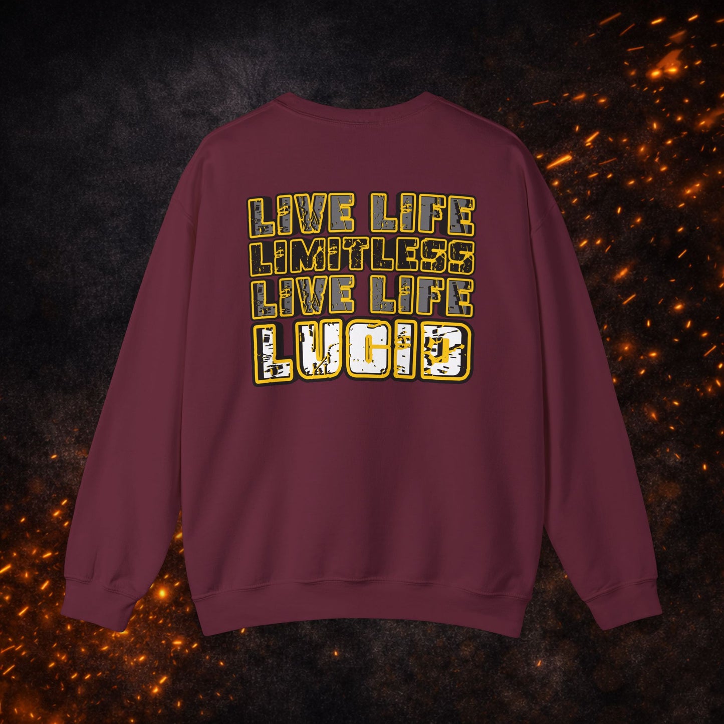 Front view of the green Lucid Reality Crewneck Sweatshirt with small circular chest logo.