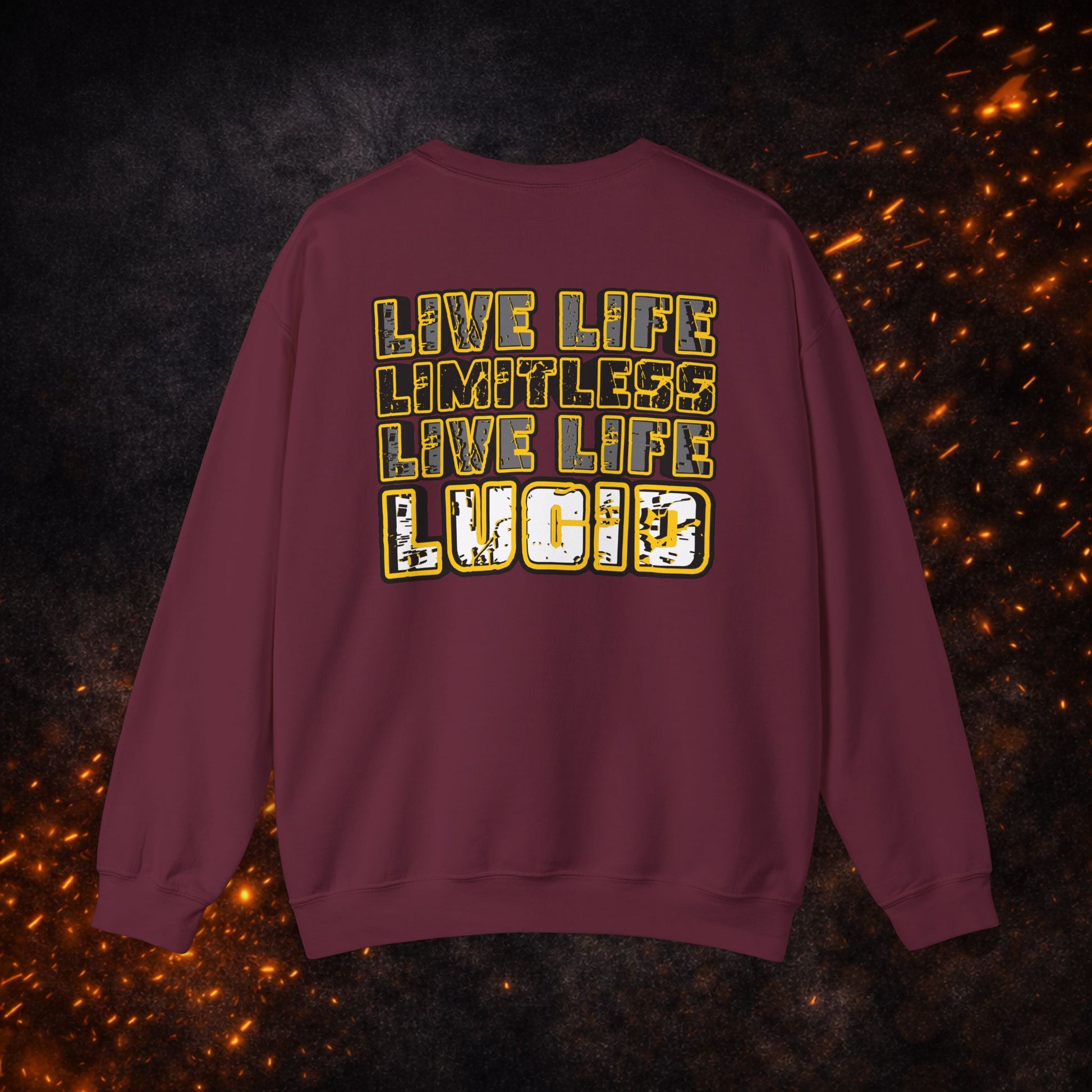 Front view of the green Lucid Reality Crewneck Sweatshirt with small circular chest logo.