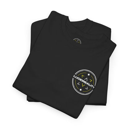 Black Logo Tee, folded with Lucid Reality logo, flat lay