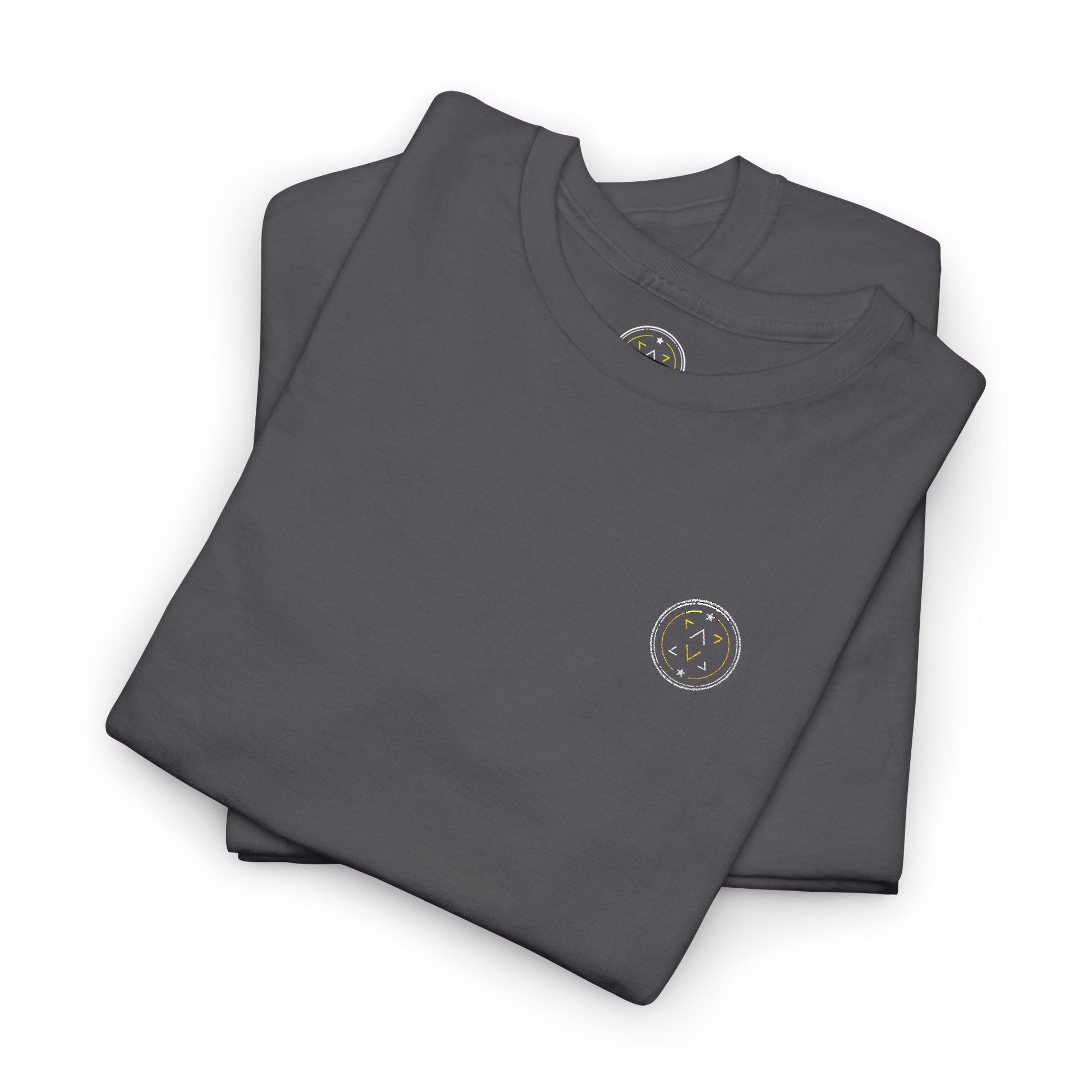 Lifestyle photo of the Lucid Reality Minimalist Embroidered Logo Tee – White & Gold