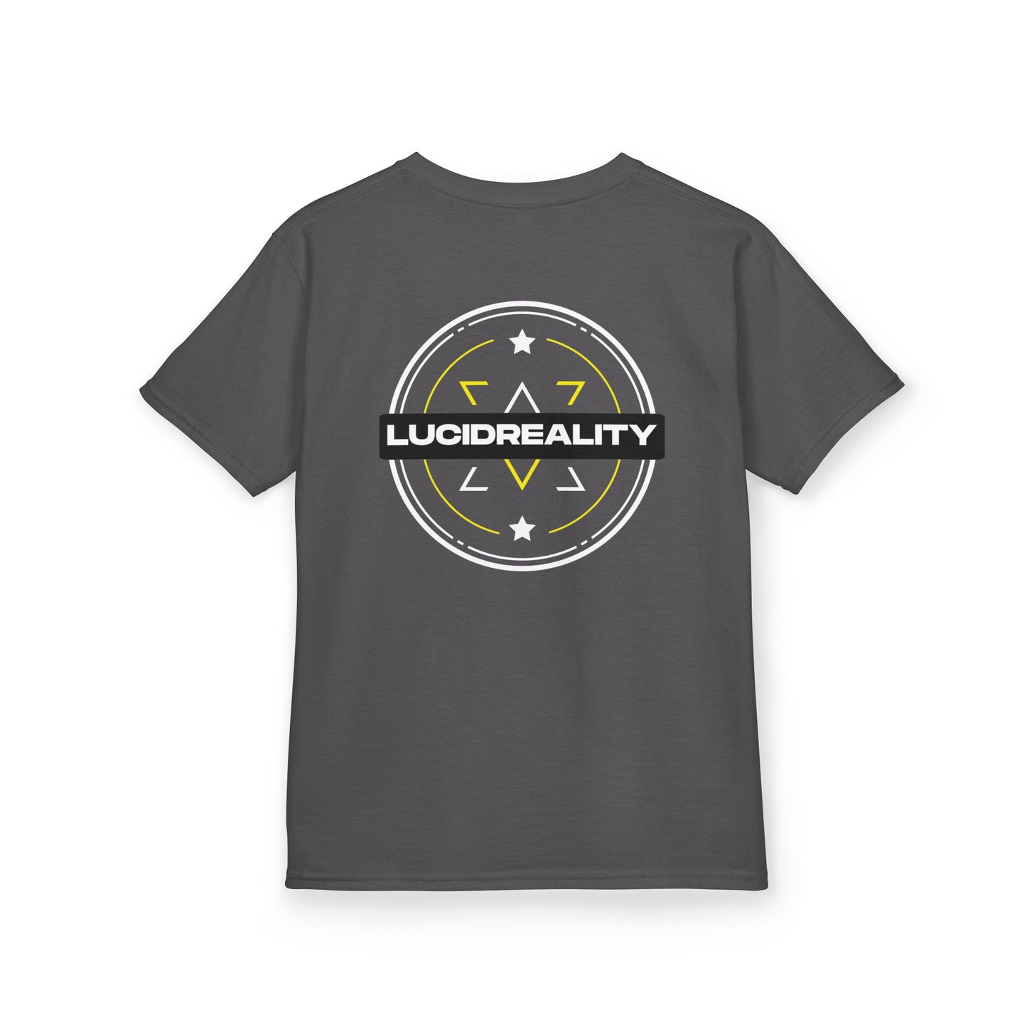 Charcoal Emblem Kids Tee, back emblem, flat lay