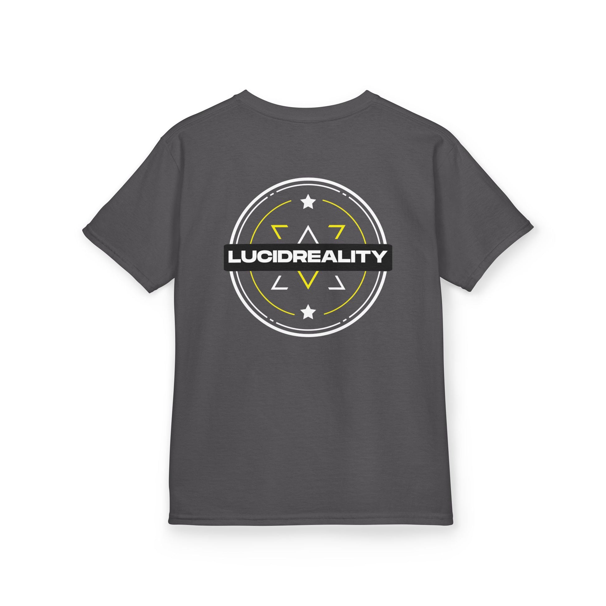 Charcoal Emblem Kids Tee, back emblem, flat lay