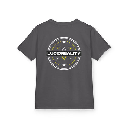 Charcoal Emblem Kids Tee, back emblem, flat lay
