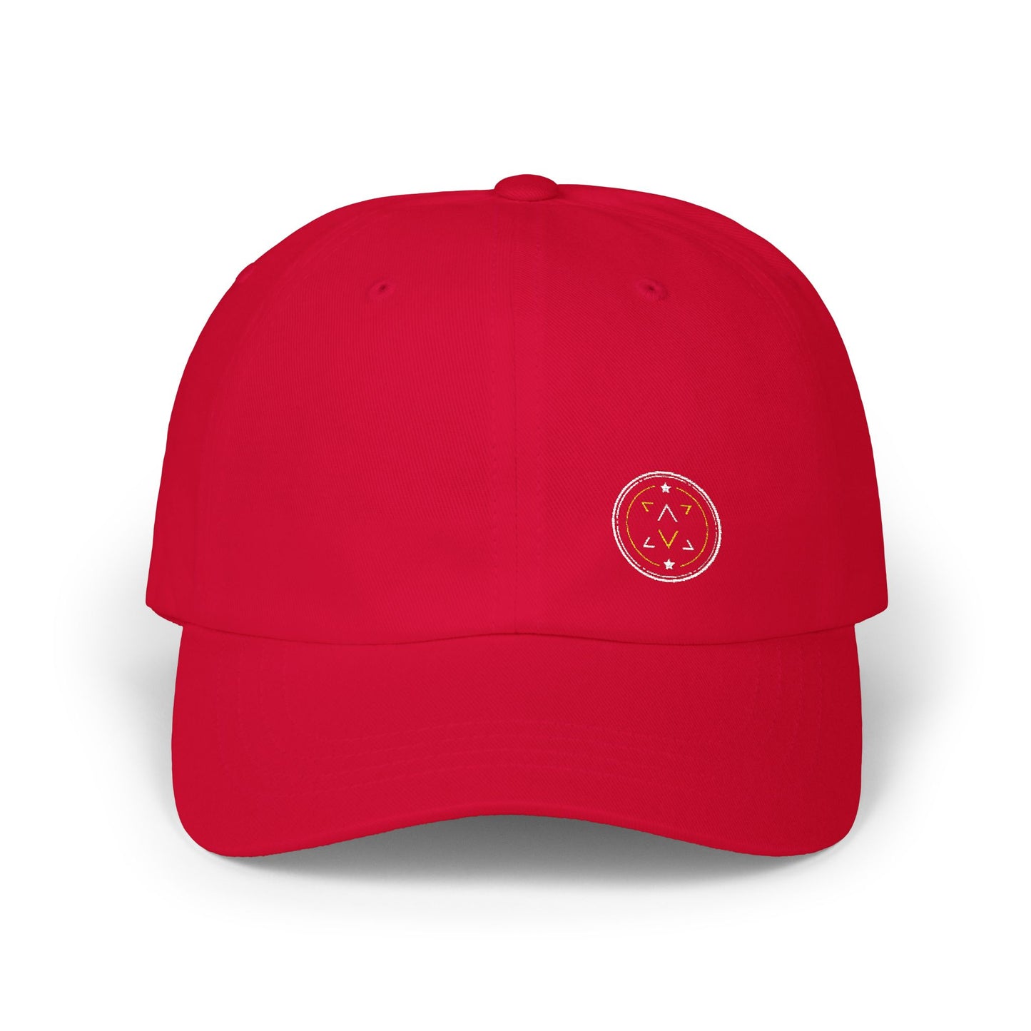 Front panel of the Lucid Reality dad hat with stitched logo.