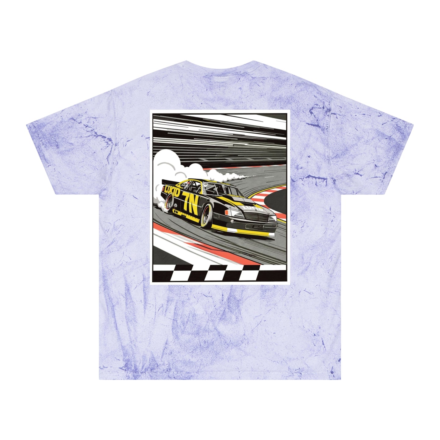 Fern Color Blast tee, marbled green, back Pro Stock car graphic, flat
