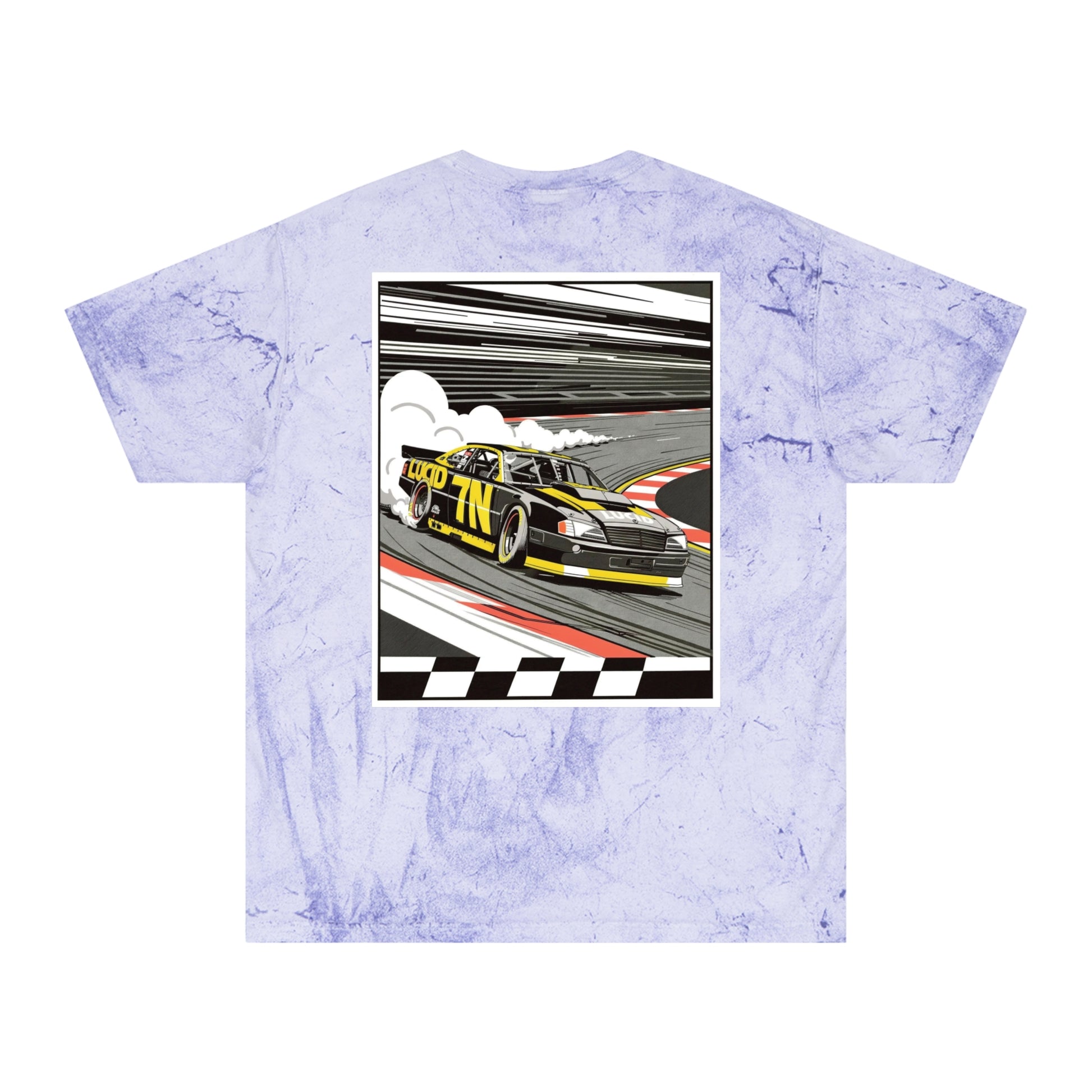 Fern Color Blast tee, marbled green, back Pro Stock car graphic, flat