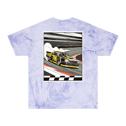Fern Color Blast tee, marbled green, back Pro Stock car graphic, flat