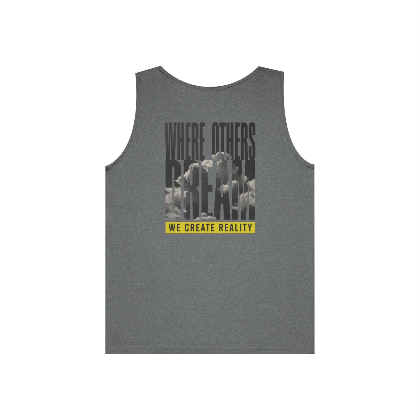 Black Where Others Dream Tank, back view, flat lay