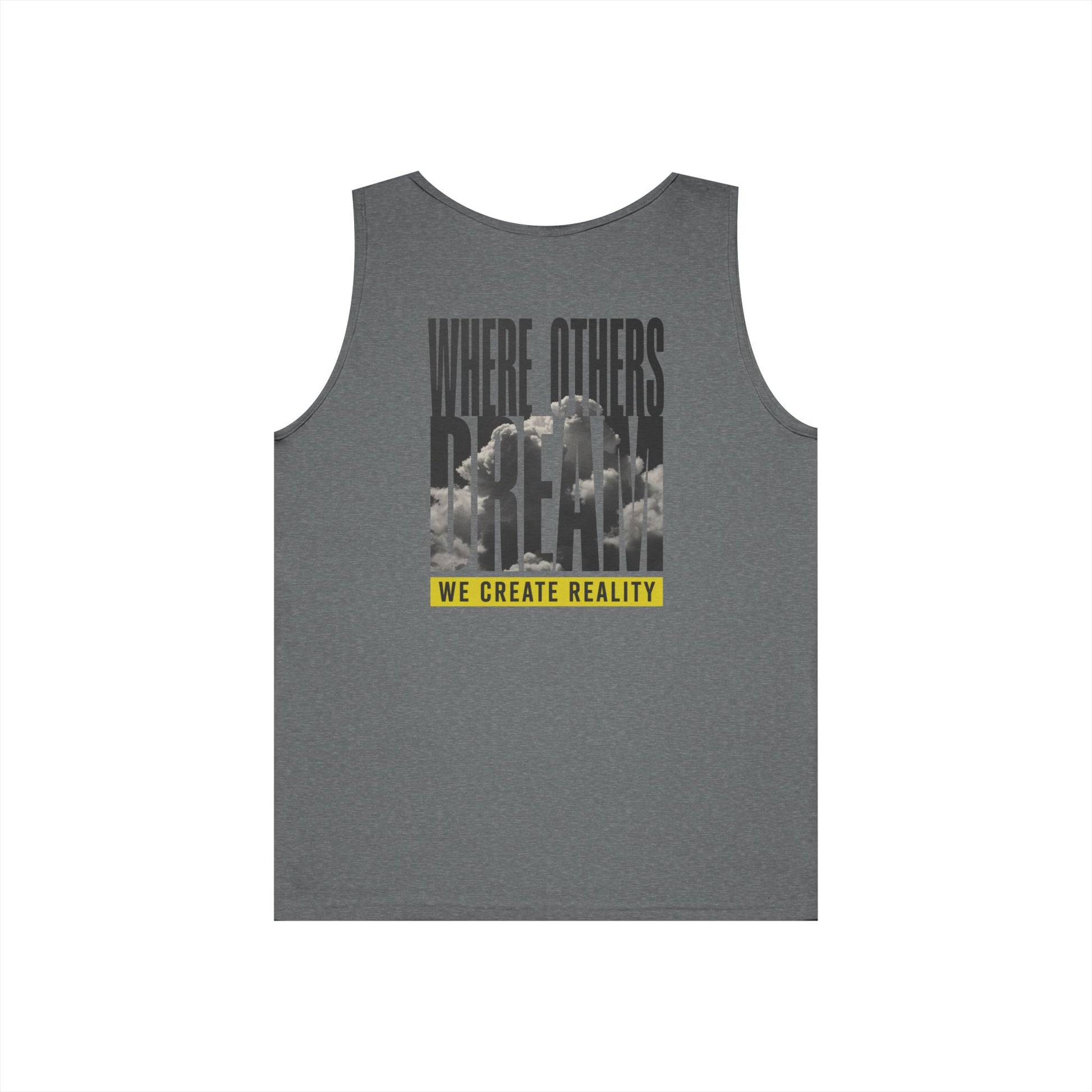 Black Where Others Dream Tank, back view, flat lay