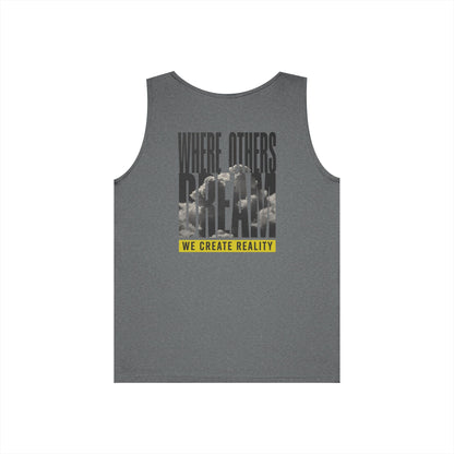 Black Where Others Dream Tank, back view, flat lay