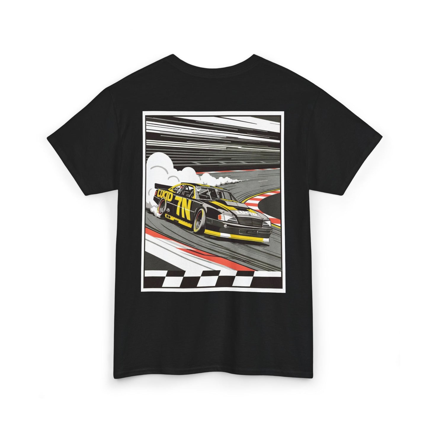 Charcoal Pro Stock Racing Tee, back Pro Stock car graphic, flat lay