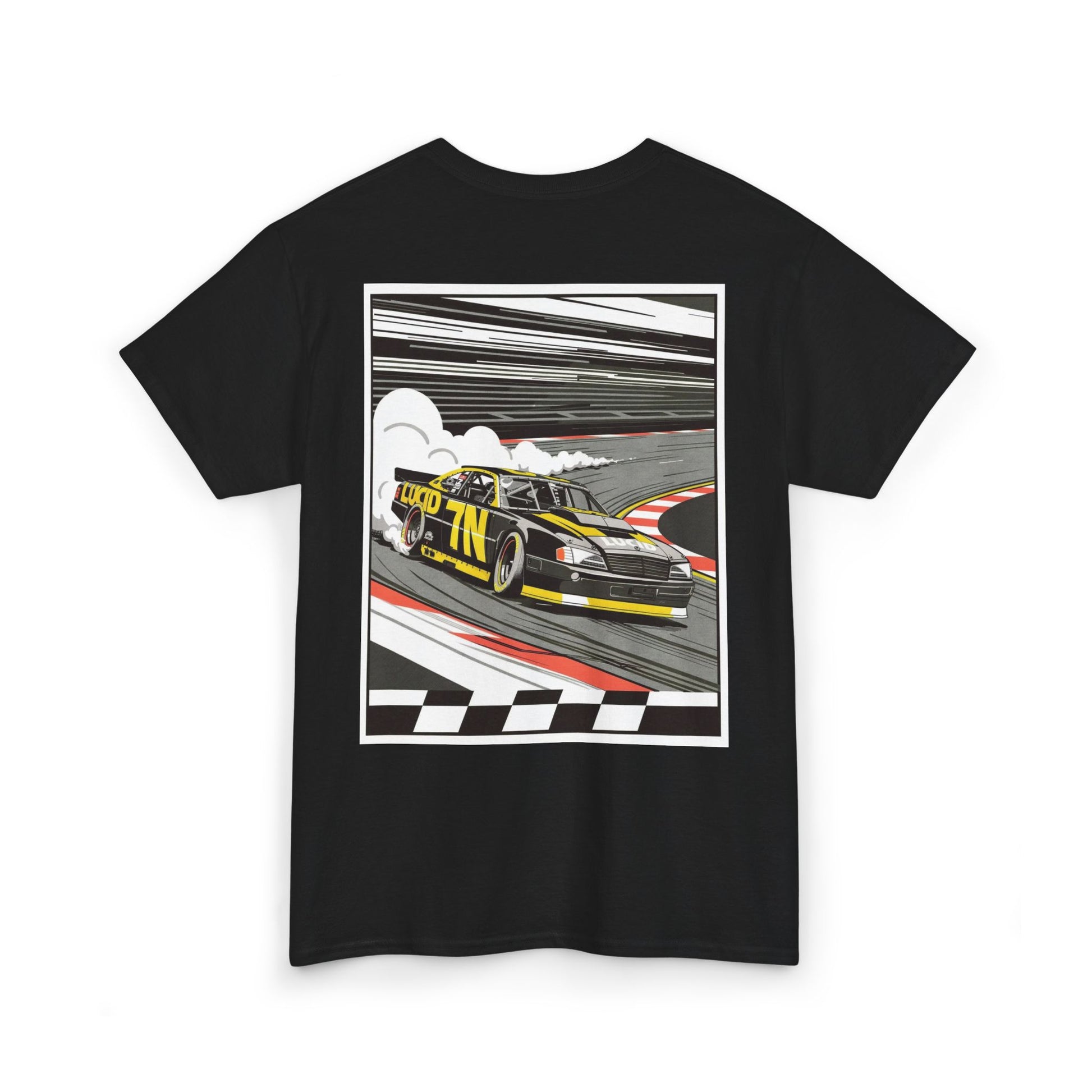 Charcoal Pro Stock Racing Tee, back Pro Stock car graphic, flat lay