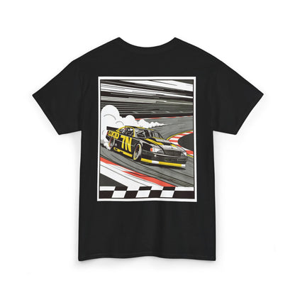 Charcoal Pro Stock Racing Tee, back Pro Stock car graphic, flat lay