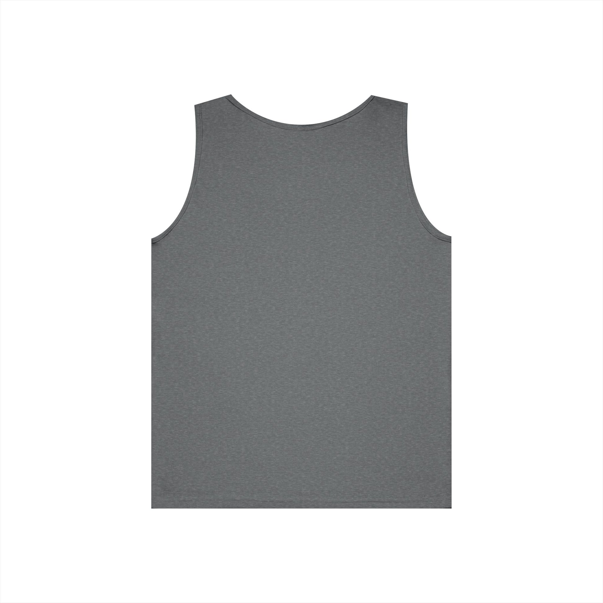 Graphite Heather Logo Tank, plain back, flat lay