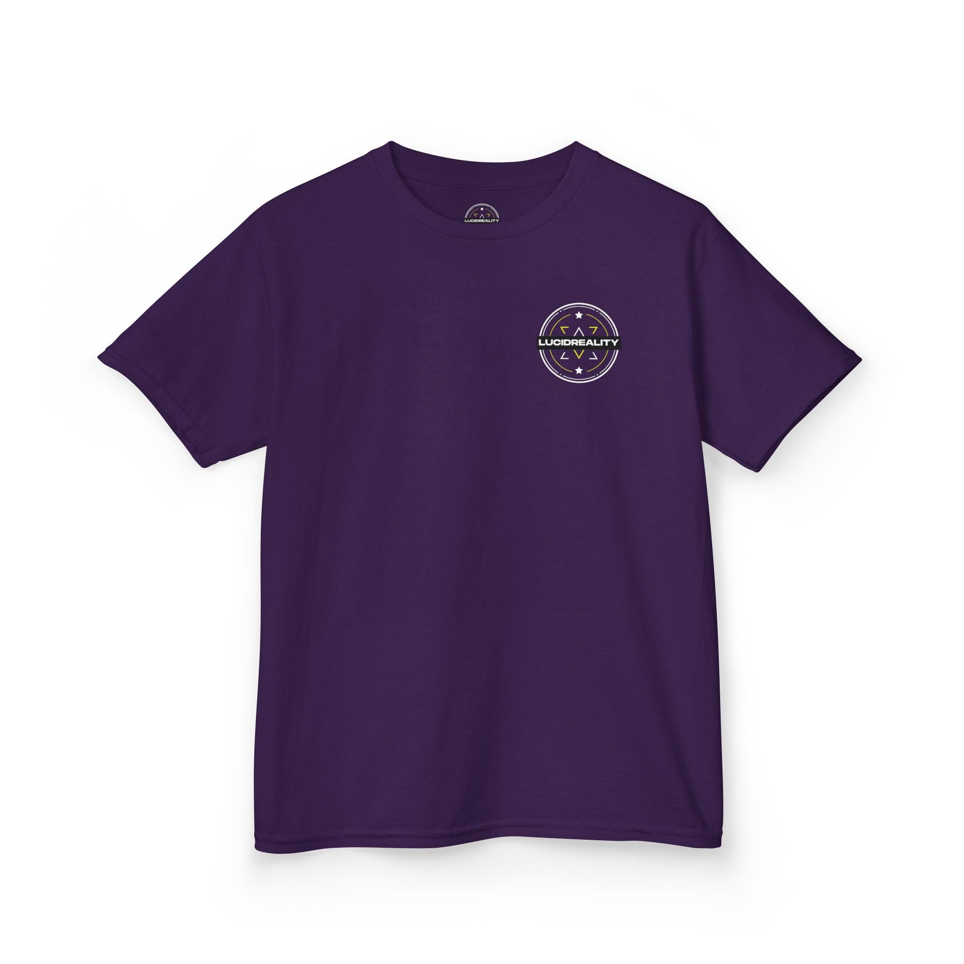 Purple Pro Stock Racing Kids Tee, front Lucid Reality logo, flat lay