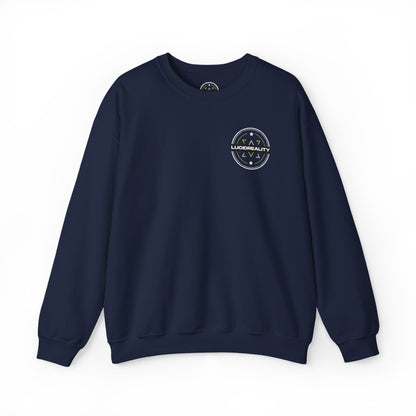 Navy Logo Crewneck, plain back, flat lay