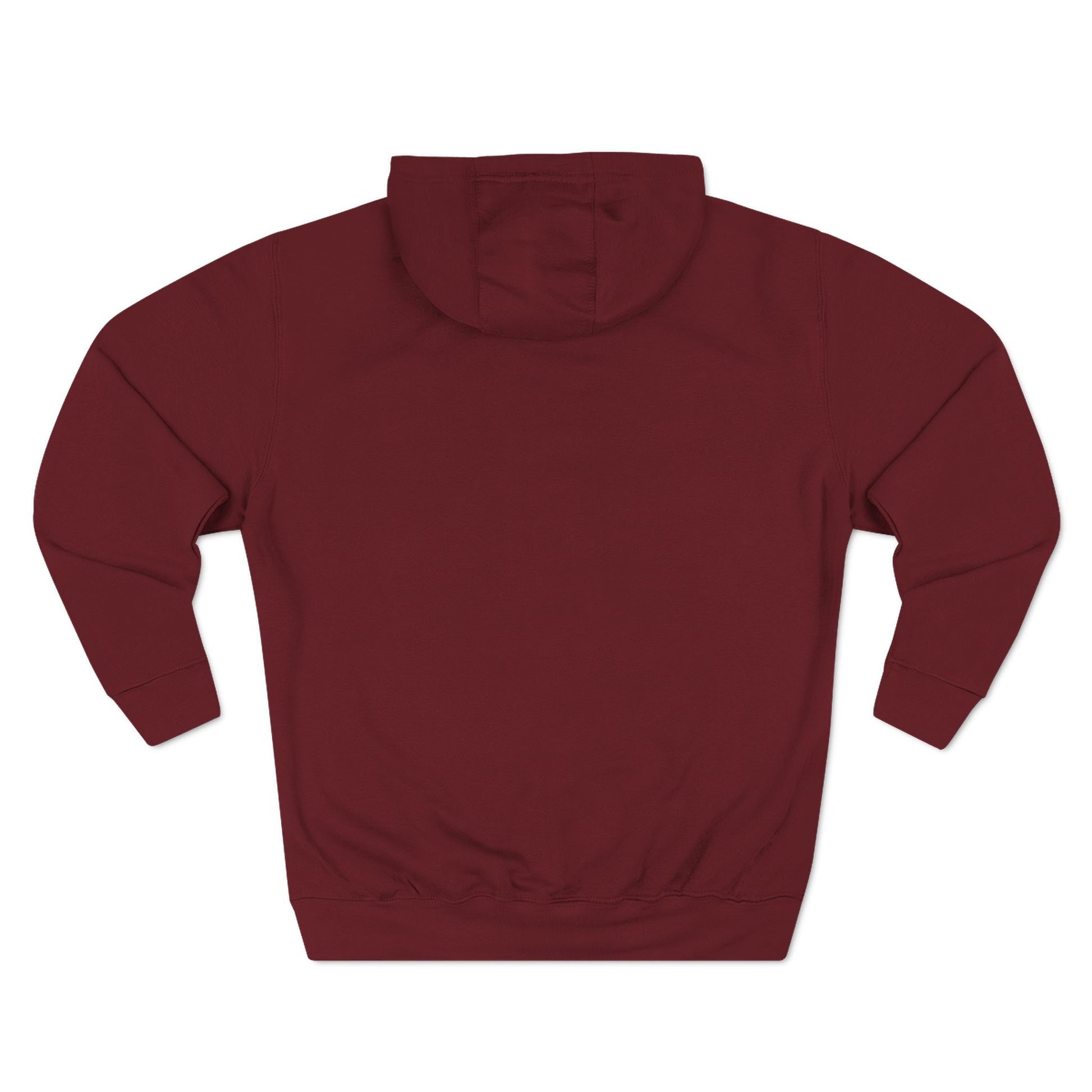 Burgundy custom Lucid Reality hoodie, blank back view, flat