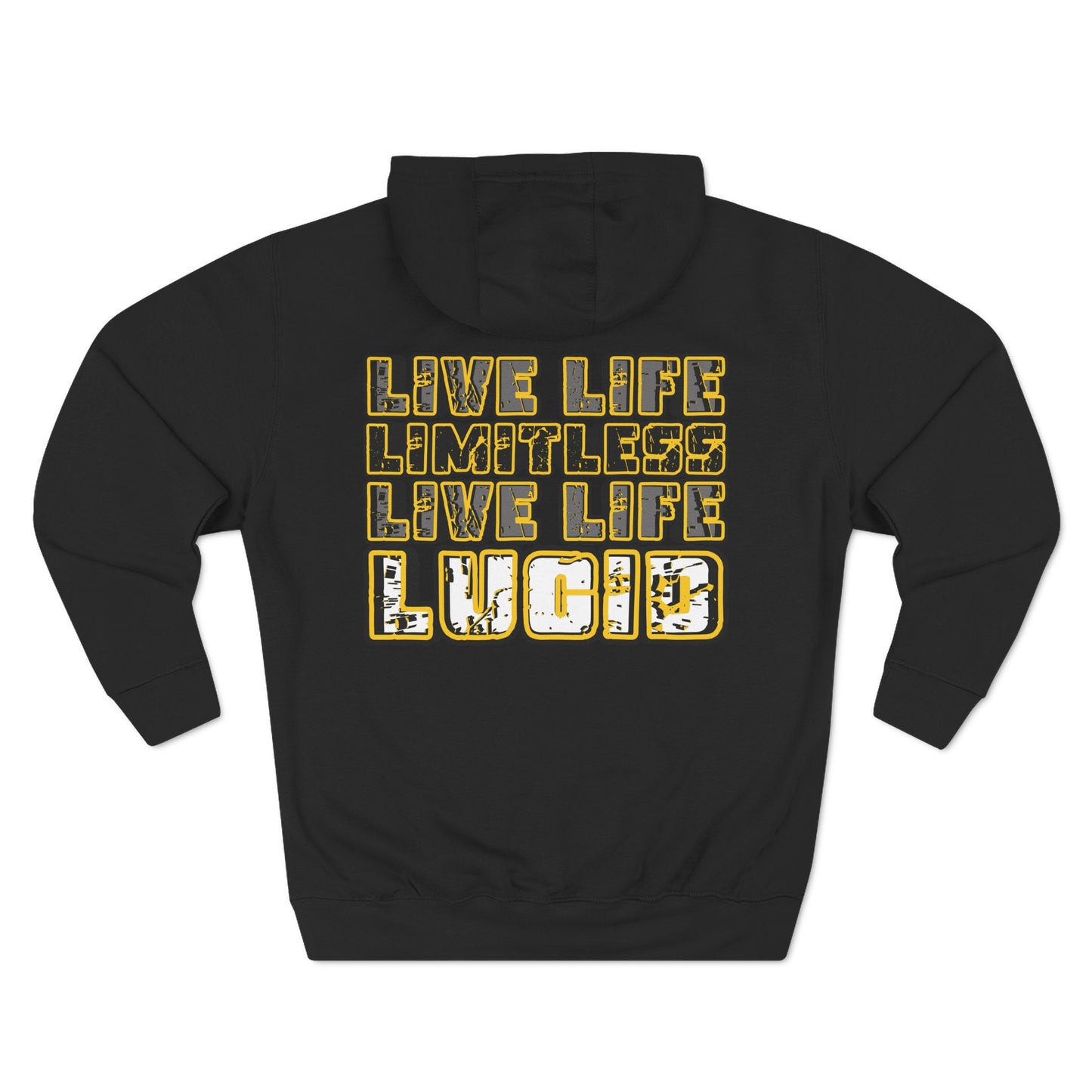 Black Live Life Limitless hoodie, back graphic, flat