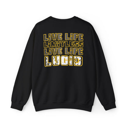 Black Live Life Limitless crewneck, back graphic, flat