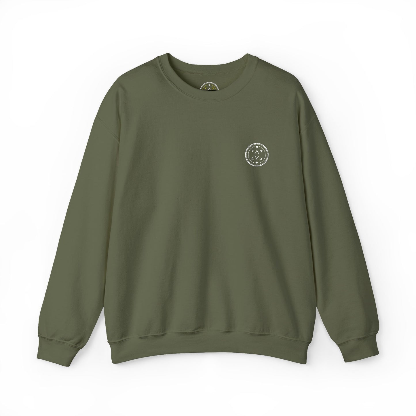 Front product mockup of the Lucid Reality Minimalist Embroidered Logo Crewneck