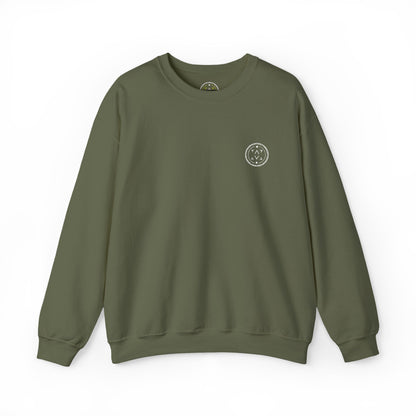 Front product mockup of the Lucid Reality Minimalist Embroidered Logo Crewneck